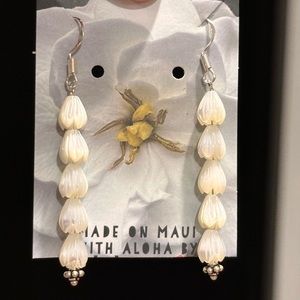 Pīkake Mother of Pearl Hand carved Jasmine Flower Sterling silver Earrings